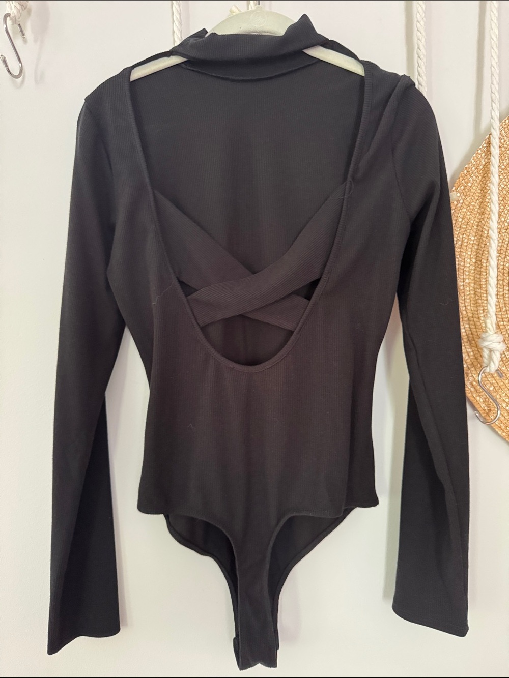 Lulu's Black Long-Sleeve Crisscross Open-Back Bodysuit